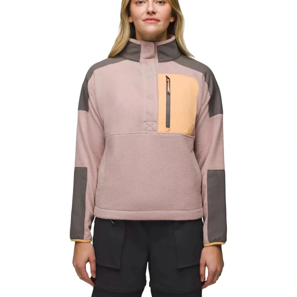 NWT Prana Peak Snap Up Fleece Colorblock Willow Light Lavender Pullover